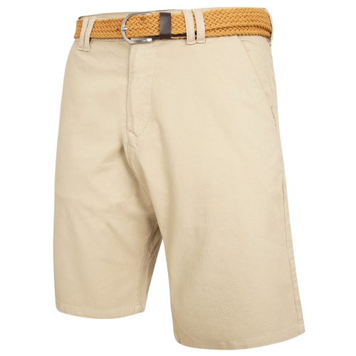 KAM Belted Dobby Weave Stretch Chino Shorts Sand